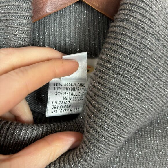 Talbots Silver Metallic Wool Blend Turtleneck Short Sleeve Sweater Petite - Picture 3 of 4
